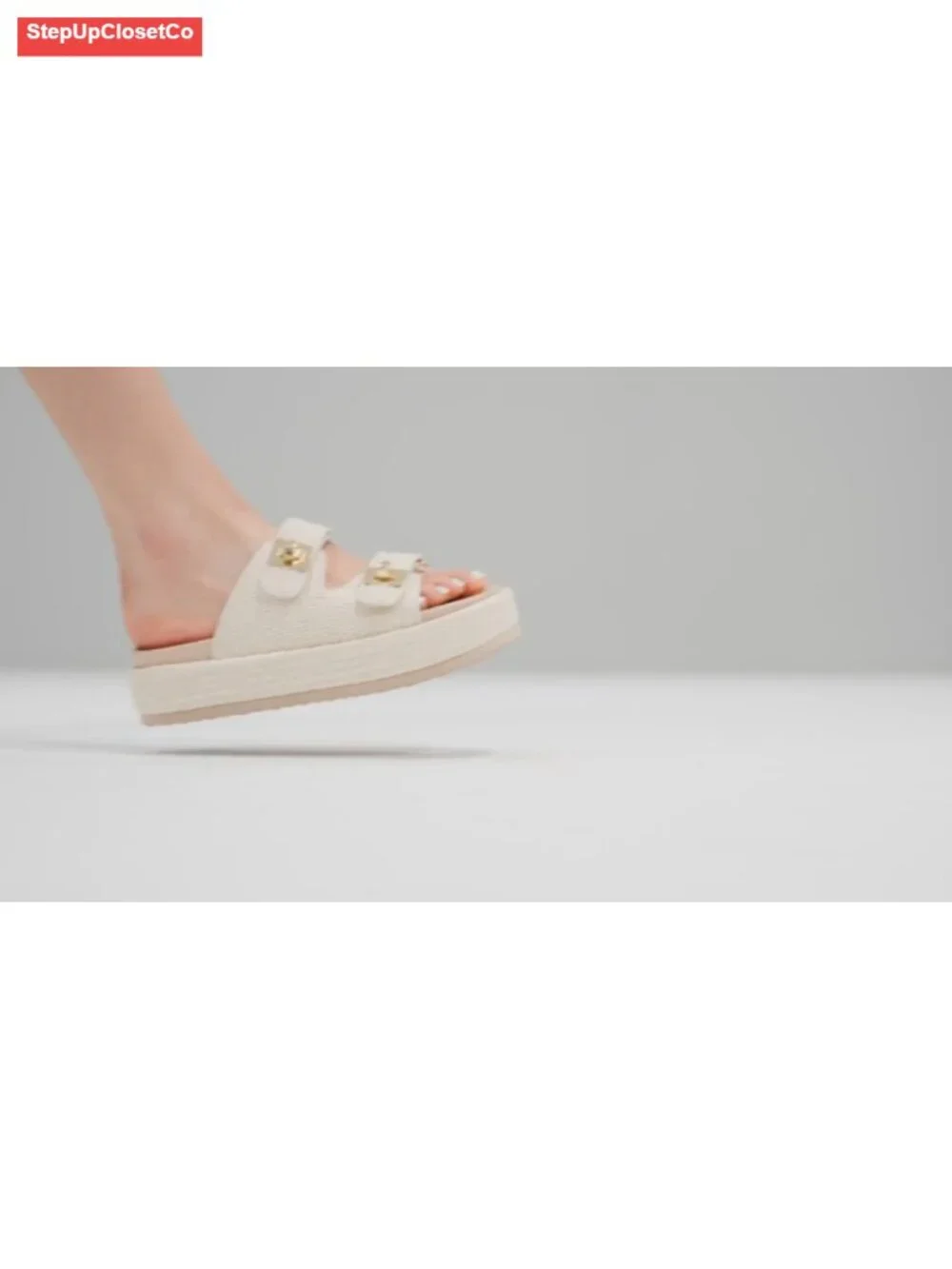 Raffia Espadrilles Platform Wedge Sandals Adjustable Buckle Slide